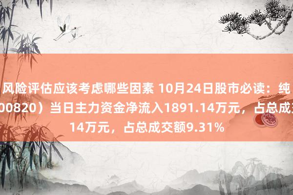 风险评估应该考虑哪些因素 10月24日股市必读：纯正股份（600820）当日主力资金净流入1891.14万元，占总成交额9.31%