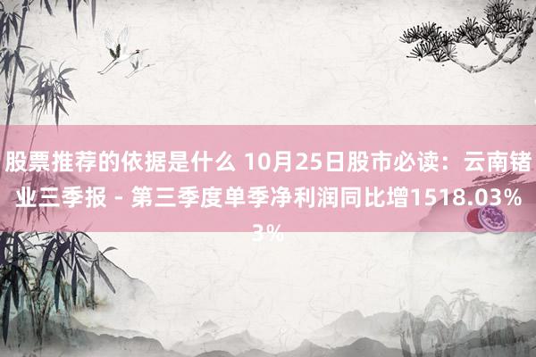 股票推荐的依据是什么 10月25日股市必读：云南锗业三季报 - 第三季度单季净利润同比增1518.03%