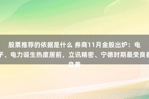 股票推荐的依据是什么 券商11月金股出炉：电子、电力诞生热度居前，立讯精密、宁德时期最受良善