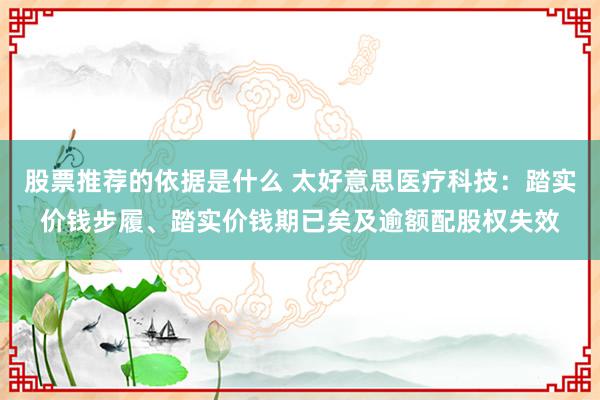 股票推荐的依据是什么 太好意思医疗科技：踏实价钱步履、踏实价钱期已矣及逾额配股权失效