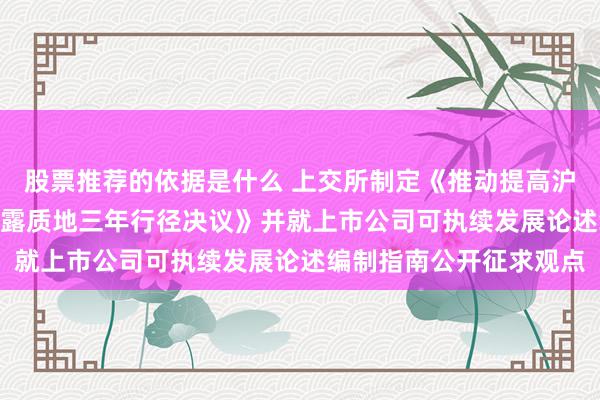 股票推荐的依据是什么 上交所制定《推动提高沪市上市公司ESG信息败露质地三年行径决议》并就上市公司可执续发展论述编制指南公开征求观点