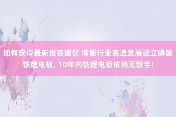 如何获得最新投资建议 储能行业高速发展设立磷酸铁锂电板, 10年内铁锂电板依然无敌手!