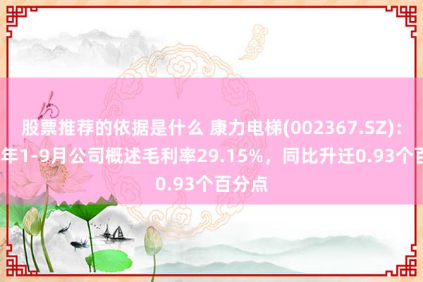 股票推荐的依据是什么 康力电梯(002367.SZ)：2024年1-9月公司概述毛利率29.15%，同比升迁0.93个百分点