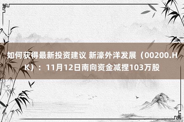 如何获得最新投资建议 新濠外洋发展（00200.HK）：11月12日南向资金减捏103万股