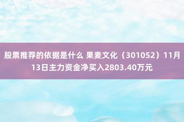 股票推荐的依据是什么 果麦文化（301052）11月13日主力资金净买入2803.40万元