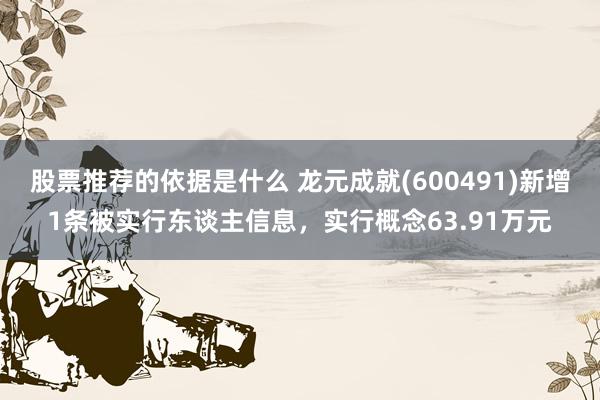 股票推荐的依据是什么 龙元成就(600491)新增1条被实行东谈主信息，实行概念63.91万元