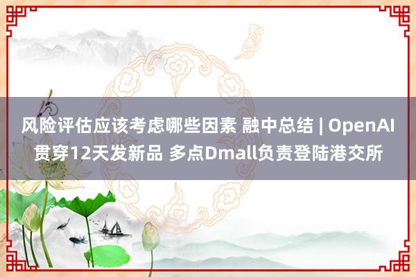 风险评估应该考虑哪些因素 融中总结 | OpenAI贯穿12天发新品 多点Dmall负责登陆港交所