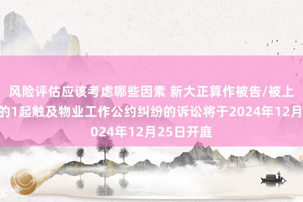 风险评估应该考虑哪些因素 新大正算作被告/被上诉东谈主的1起触及物业工作公约纠纷的诉讼将于2024年12月25日开庭