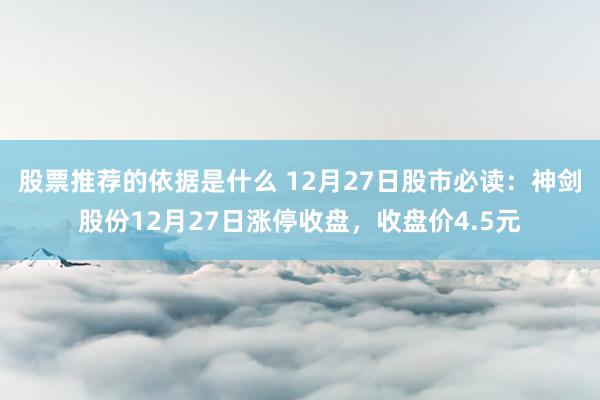 股票推荐的依据是什么 12月27日股市必读：神剑股份12月27日涨停收盘，收盘价4.5元