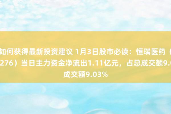 如何获得最新投资建议 1月3日股市必读：恒瑞医药（600276）当日主力资金净流出1.11亿元，占总成交额9.03%