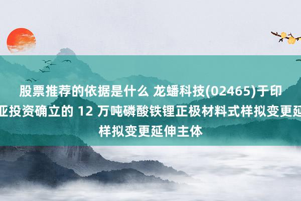 股票推荐的依据是什么 龙蟠科技(02465)于印度尼西亚投资确立的 12 万吨磷酸铁锂正极材料式样拟变更延伸主体