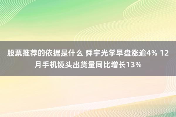 股票推荐的依据是什么 舜宇光学早盘涨逾4% 12月手机镜头出货量同比增长13%