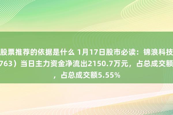 股票推荐的依据是什么 1月17日股市必读：锦浪科技（300763）当日主力资金净流出2150.7万元，占总成交额5.55%