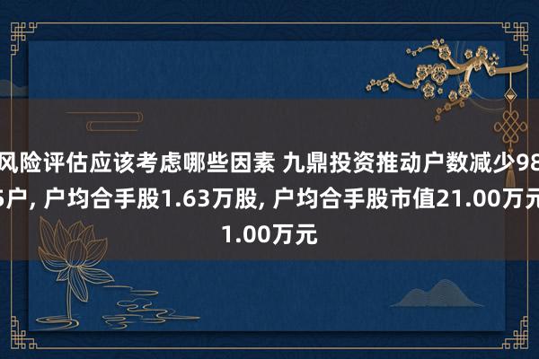 风险评估应该考虑哪些因素 九鼎投资推动户数减少985户, 户均合手股1.63万股, 户均合手股市值21.00万元