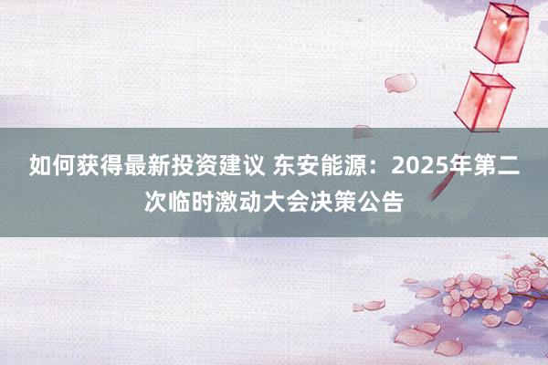 如何获得最新投资建议 东安能源：2025年第二次临时激动大会决策公告