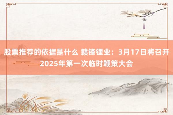 股票推荐的依据是什么 赣锋锂业：3月17日将召开2025年第一次临时鞭策大会