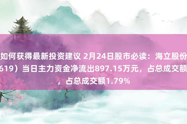 如何获得最新投资建议 2月24日股市必读：海立股份（600619）当日主力资金净流出897.15万元，占总成交额1.79%