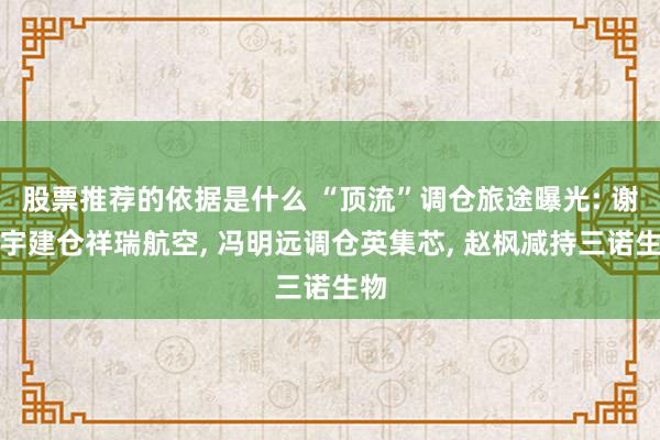 股票推荐的依据是什么 “顶流”调仓旅途曝光: 谢治宇建仓祥瑞航空, 冯明远调仓英集芯, 赵枫减持三诺生物